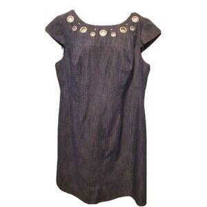 Sandra Darren Dark Chambray Denim cut out collar Dress Size 16W Office Cottage